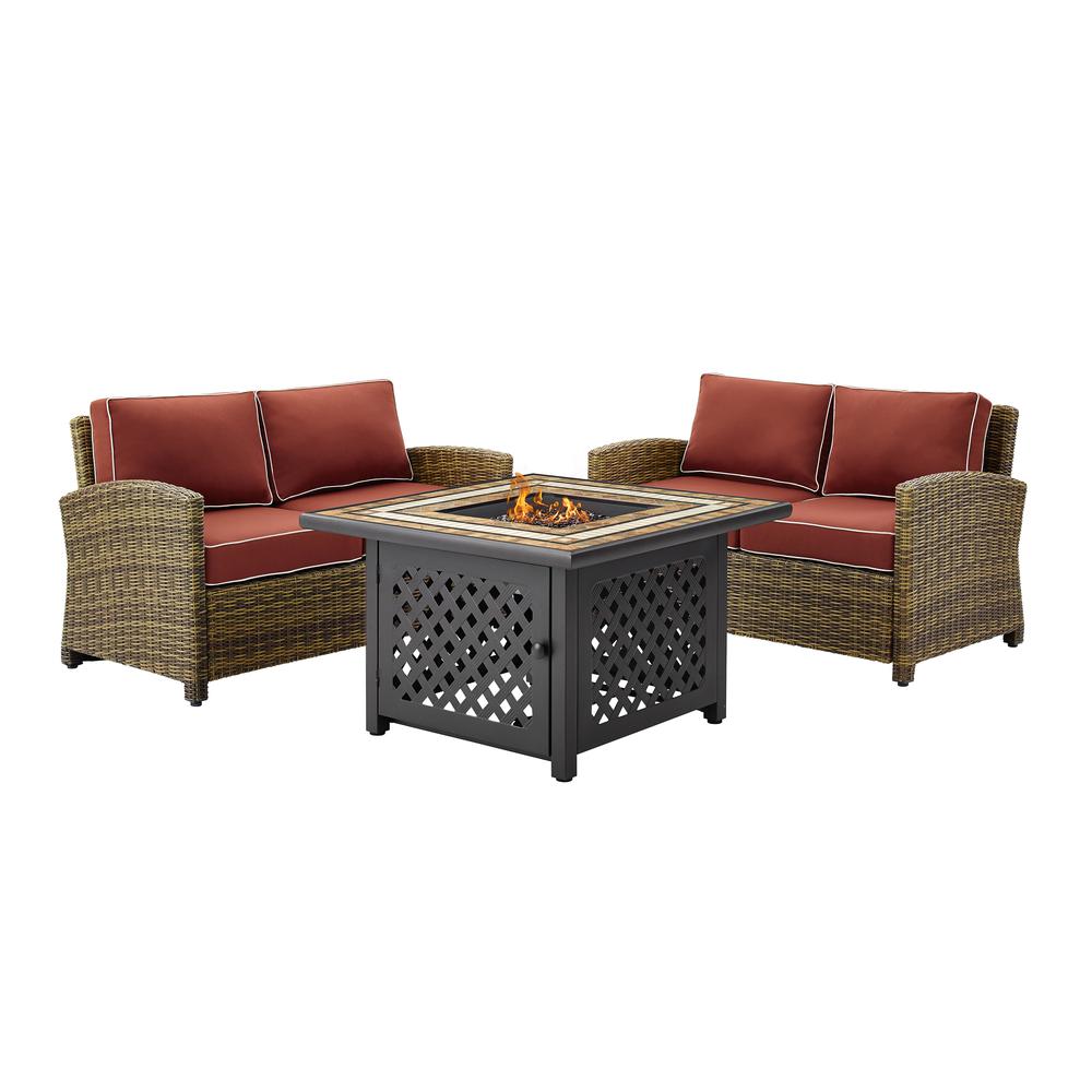 Bradenton 3Pc Outdoor Wicker Conversation Set W/Fire Table Sangria/Weathered Brown - 2 Loveseats, Fire Table. Picture 9