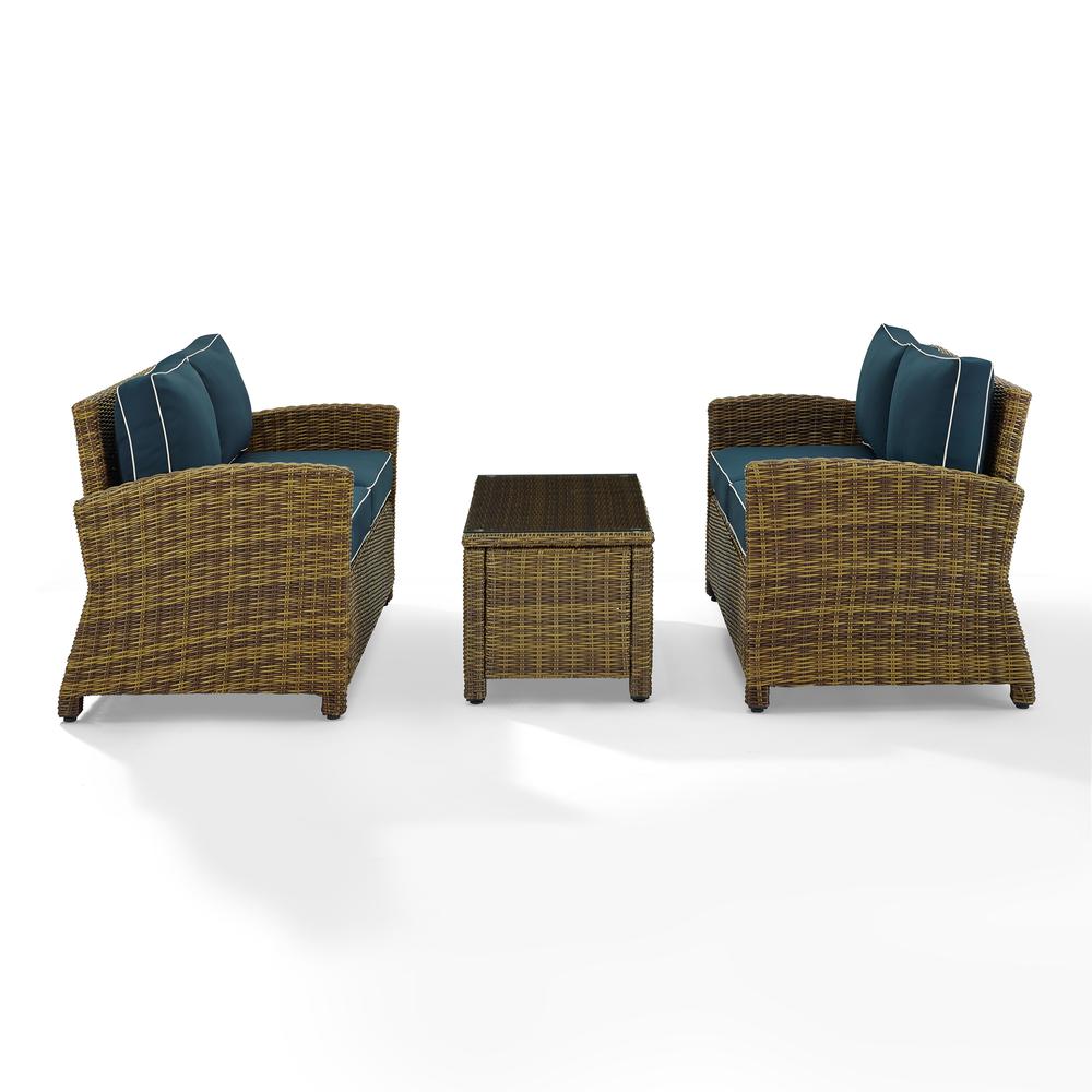 Bradenton 3Pc Outdoor Wicker Conversation Set Navy/Weathered Brown - 2 Loveseats & One Coffee Table. Picture 1