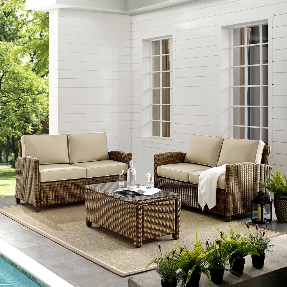 Bradenton 3Pc Outdoor Wicker Conversation Set Sand/Weathered Brown - Coffee Table & 2 Loveseats. Picture 3