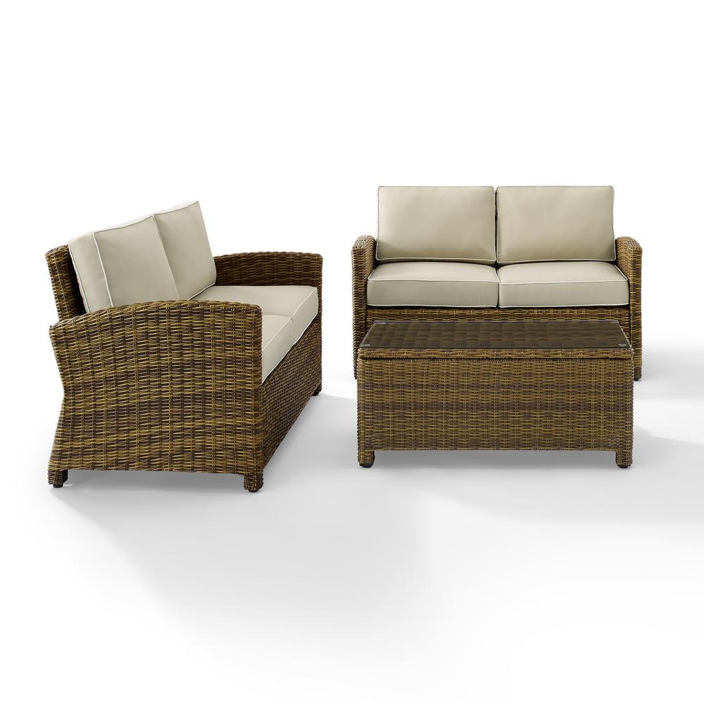 Bradenton 3Pc Outdoor Wicker Conversation Set Navy/Weathered Brown - 2 Loveseats & One Coffee Table. Picture 7