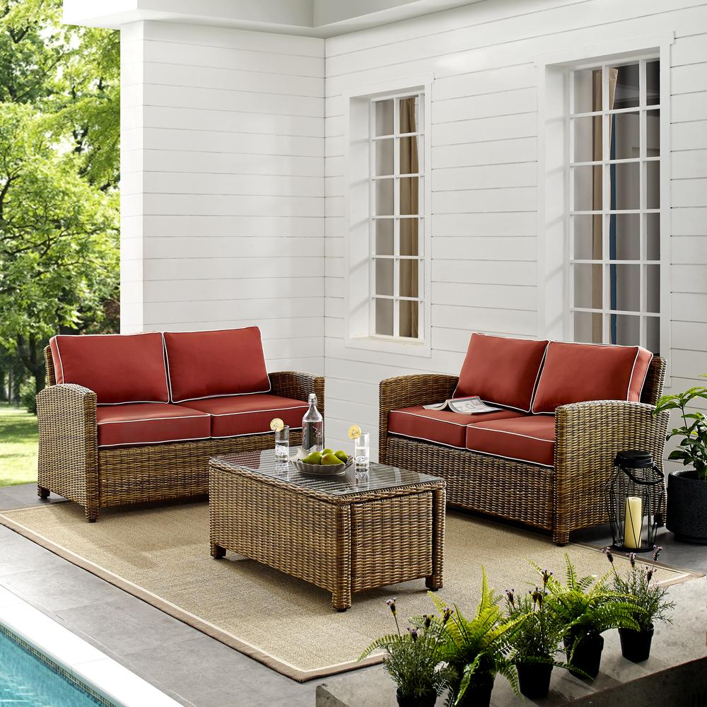 Bradenton 3Pc Outdoor Wicker Conversation Set Sangria/Weathered Brown - Coffee Table & 2 Loveseats. Picture 3