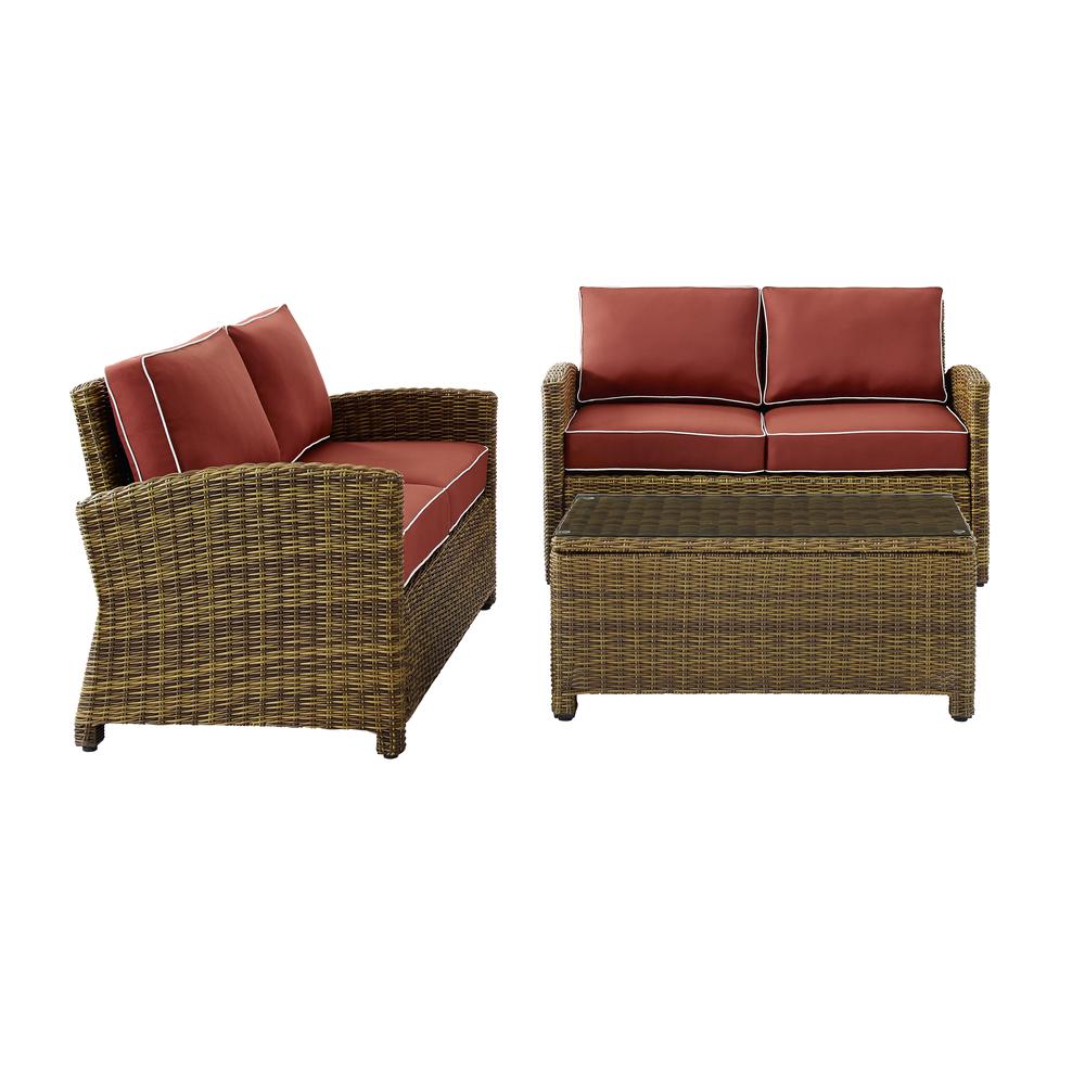 Bradenton 3Pc Outdoor Wicker Conversation Set Sangria/Weathered Brown - Coffee Table & 2 Loveseats. Picture 4