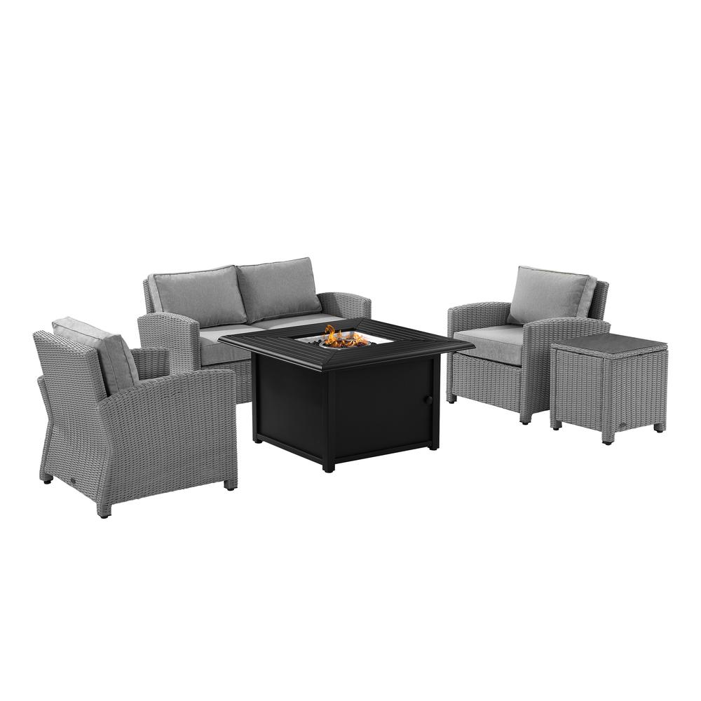 Bradenton 5Pc Wicker Sofa Set W/Fire Table Gray/Gray - Sofa, Dante Fire Table, Side Table, & 2 Arm Chairs. Picture 20