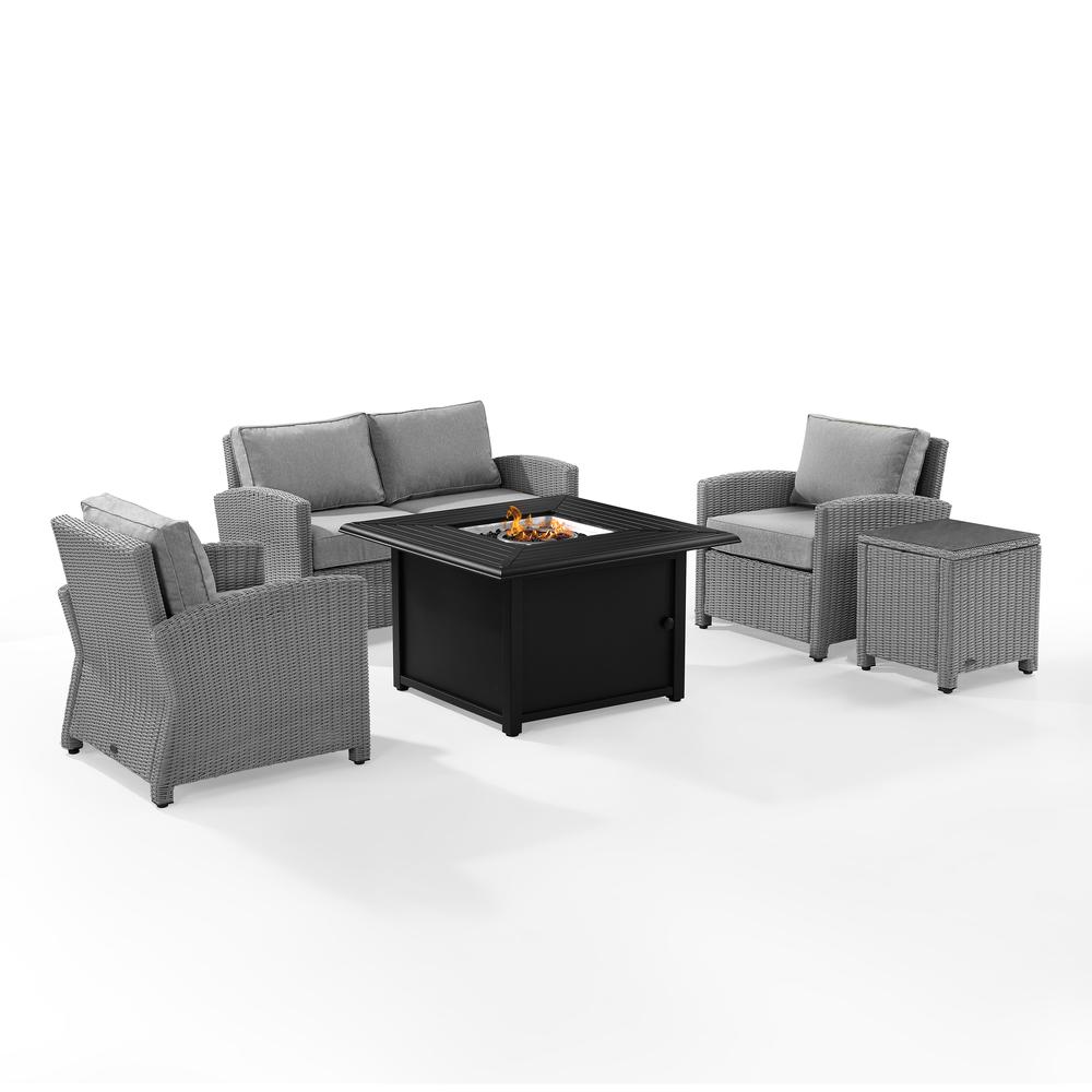 Bradenton 5Pc Wicker Sofa Set W/Fire Table Gray/Gray - Sofa, Dante Fire Table, Side Table, & 2 Arm Chairs. Picture 23
