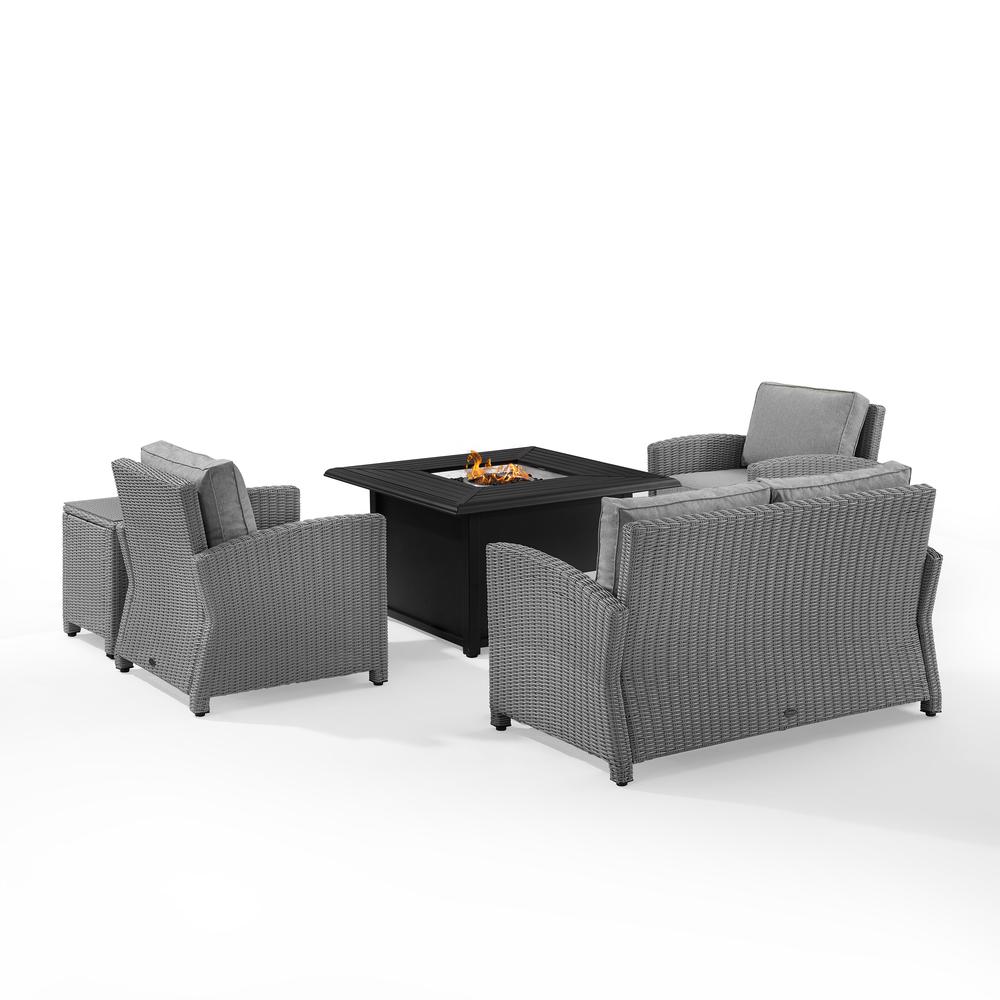 Bradenton 5Pc Wicker Sofa Set W/Fire Table Gray/Gray - Sofa, Dante Fire Table, Side Table, & 2 Arm Chairs. Picture 25