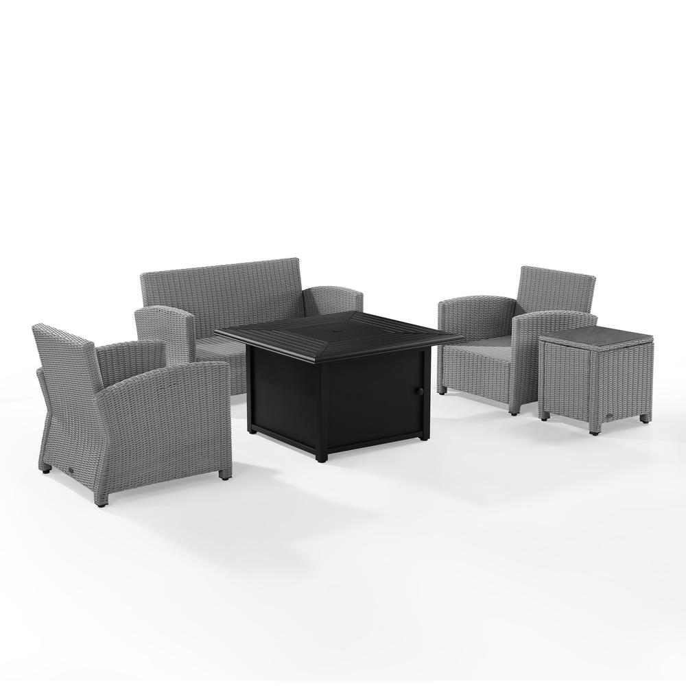 Bradenton 5Pc Wicker Sofa Set W/Fire Table Gray/Gray - Sofa, Dante Fire Table, Side Table, & 2 Arm Chairs. Picture 26