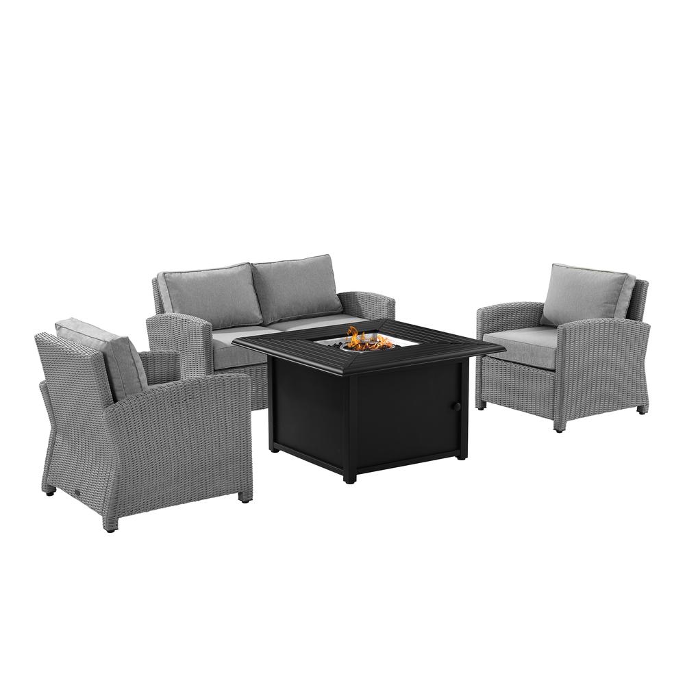 Bradenton 4Pc Wicker Convers Set W/Fire Table Gray/Gray - Loveseat, Dante Fire Table, & 2 Armchairs. Picture 5