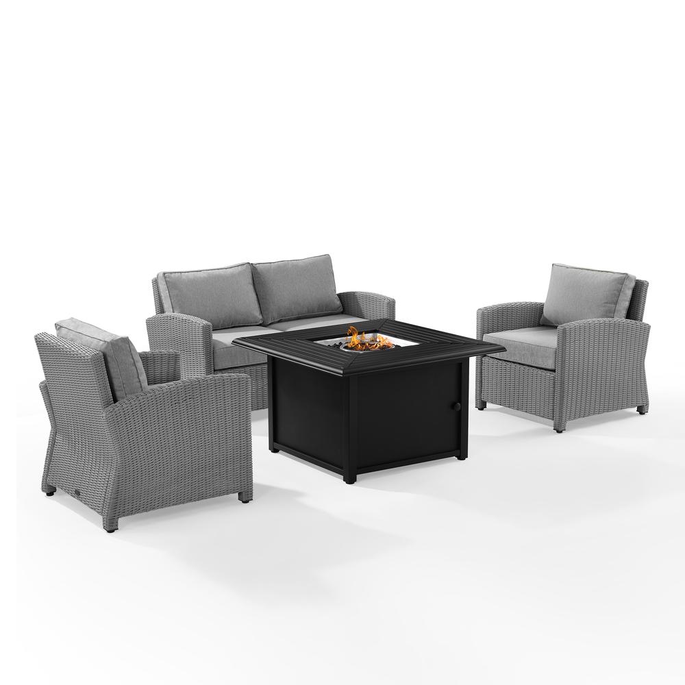 Bradenton 4Pc Wicker Convers Set W/Fire Table Gray/Gray - Loveseat, Dante Fire Table, & 2 Armchairs. Picture 8