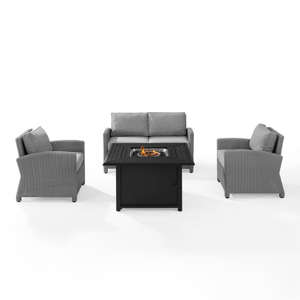 Bradenton 4Pc Wicker Convers Set W/Fire Table Gray/Gray - Loveseat, Dante Fire Table, & 2 Armchairs. Picture 9