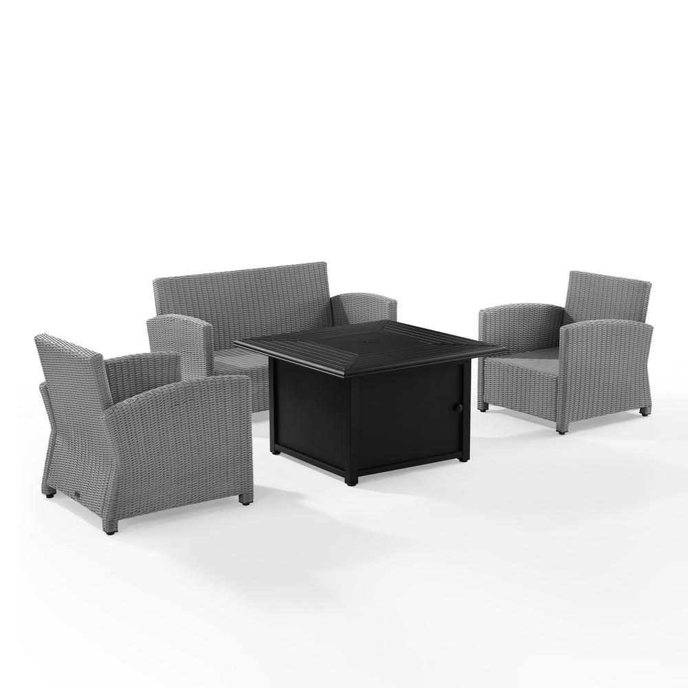 Bradenton 4Pc Wicker Convers Set W/Fire Table Gray/Gray - Loveseat, Dante Fire Table, & 2 Armchairs. Picture 11