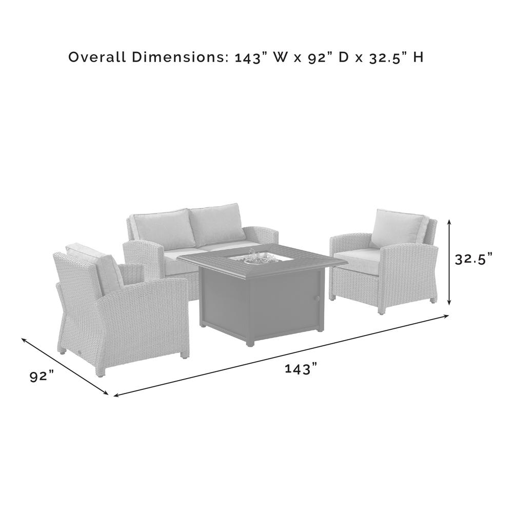 Bradenton 4Pc Wicker Convers Set W/Fire Table Gray/Gray - Loveseat, Dante Fire Table, & 2 Armchairs. Picture 12