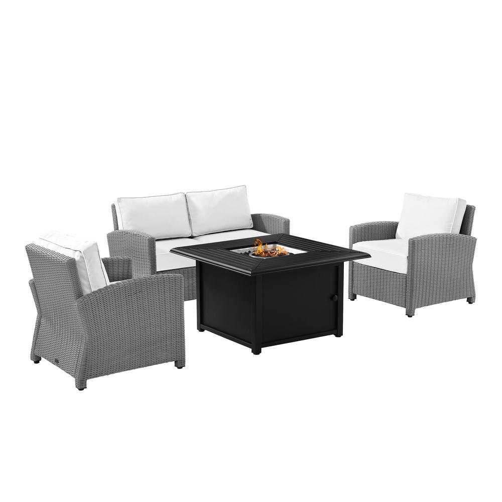 Bradenton 4Pc Outdoor Convo Set W/Fire Table - Sunbrella White/Gray - Loveseat, Dante Fire Table, & 2 Armchairs. Picture 17