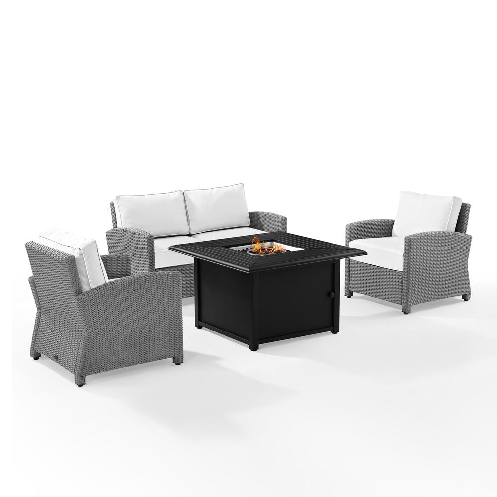 Bradenton 4Pc Outdoor Convo Set W/Fire Table - Sunbrella White/Gray - Loveseat, Dante Fire Table, & 2 Armchairs. Picture 8