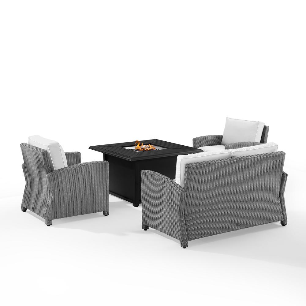 Bradenton 4Pc Outdoor Convo Set W/Fire Table - Sunbrella White/Gray - Loveseat, Dante Fire Table, & 2 Armchairs. Picture 10