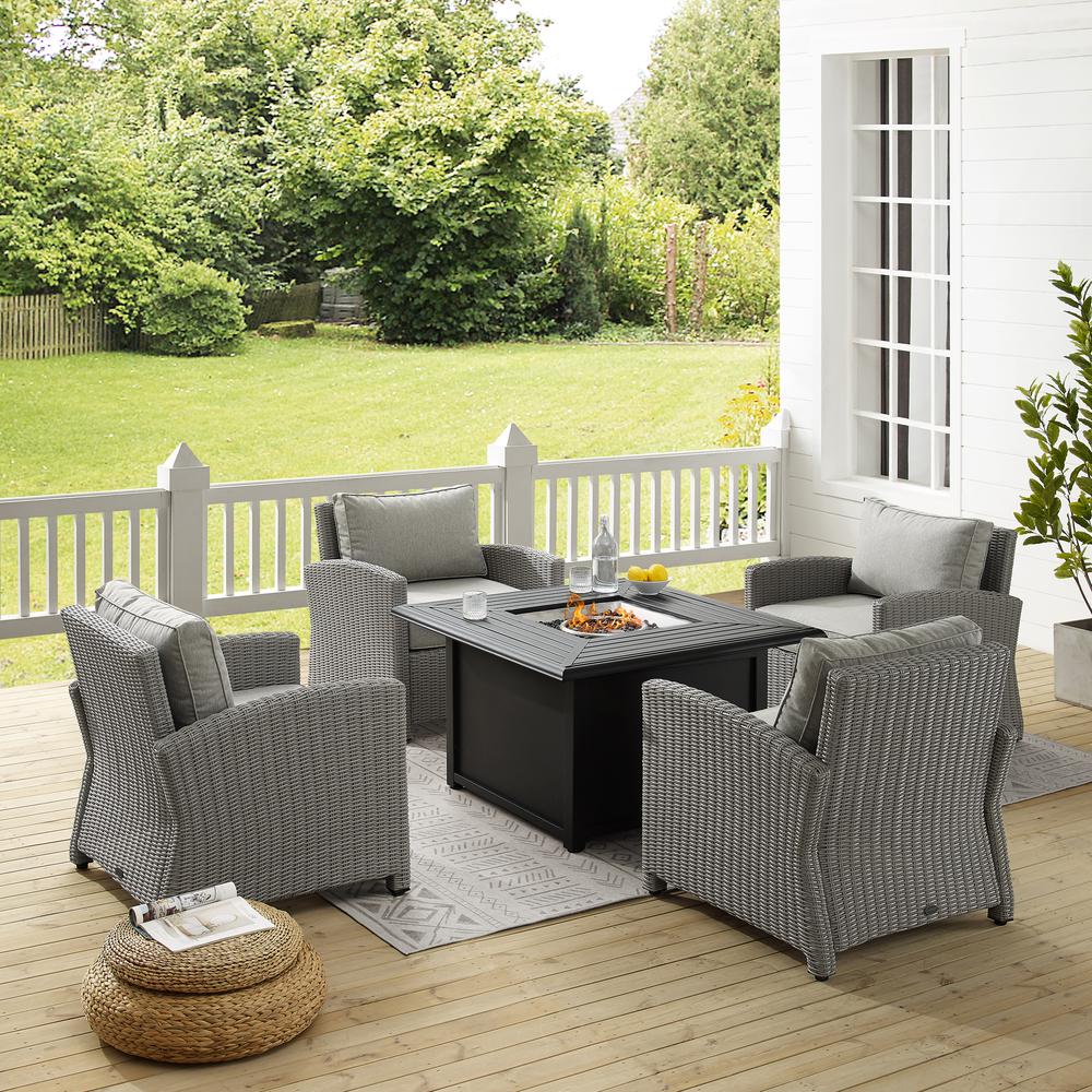 Bradenton 5Pc Wicker Convers Set W/Fire Table Gray/Gray - Dante Fire Table & 4 Arm Chairs. The main picture.