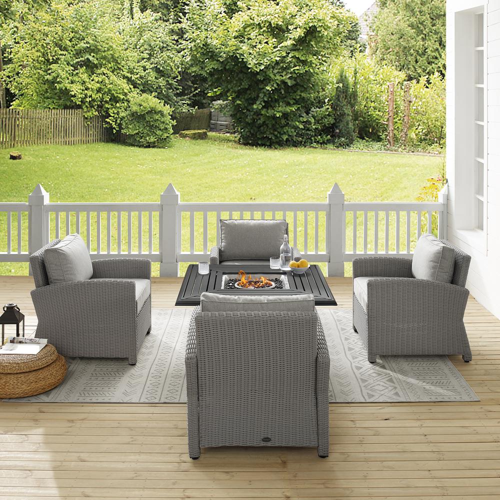 Bradenton 5Pc Wicker Convers Set W/Fire Table Gray/Gray - Dante Fire Table & 4 Arm Chairs. Picture 2