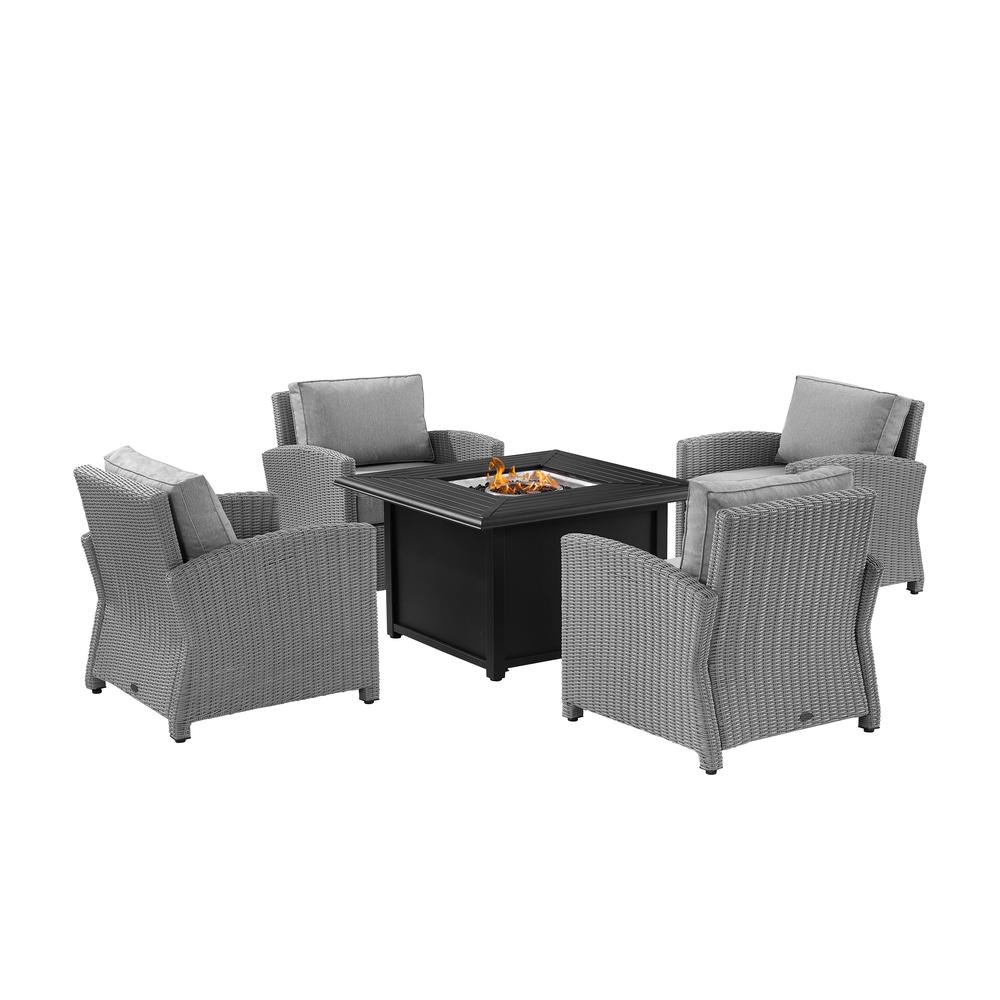 Bradenton 5Pc Wicker Convers Set W/Fire Table Gray/Gray - Dante Fire Table & 4 Arm Chairs. Picture 5