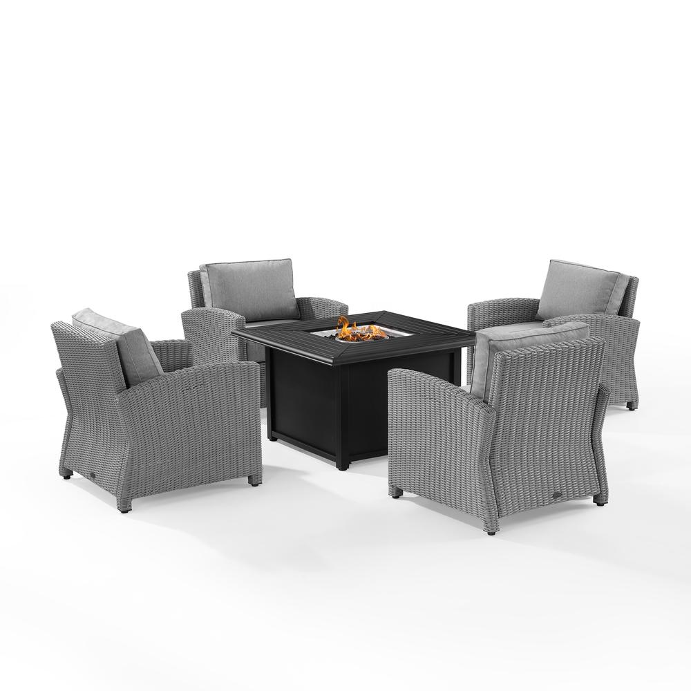 Bradenton 5Pc Wicker Convers Set W/Fire Table Gray/Gray - Dante Fire Table & 4 Arm Chairs. Picture 8