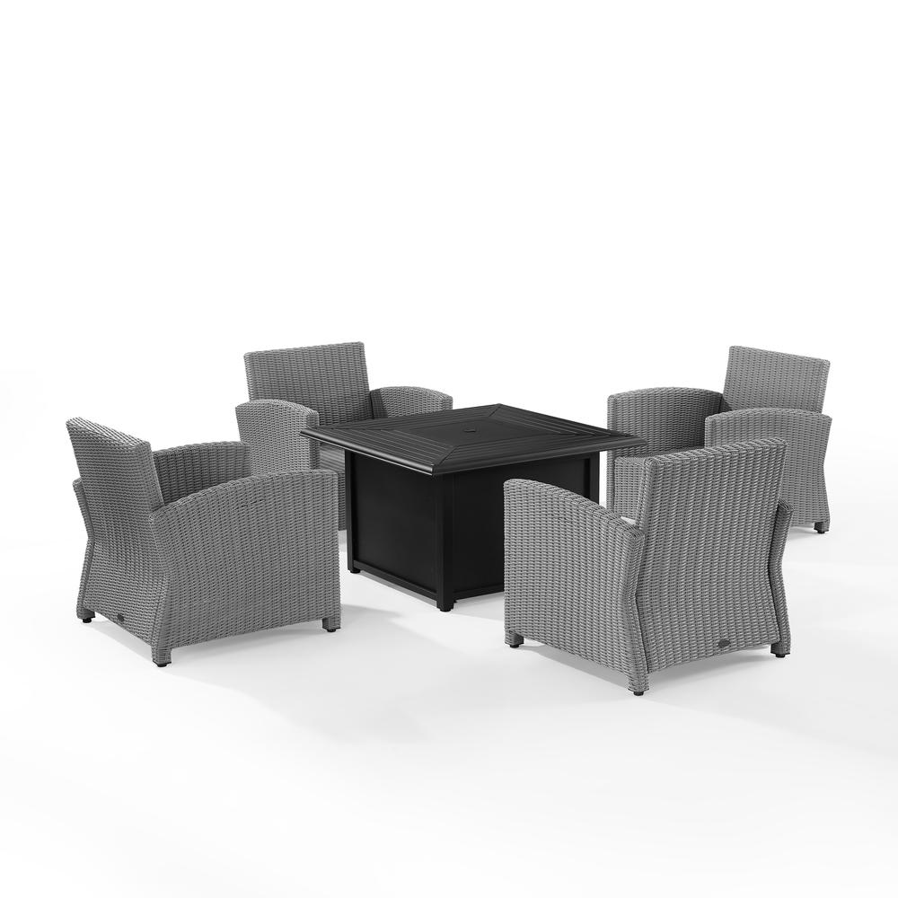 Bradenton 5Pc Wicker Convers Set W/Fire Table Gray/Gray - Dante Fire Table & 4 Arm Chairs. Picture 11