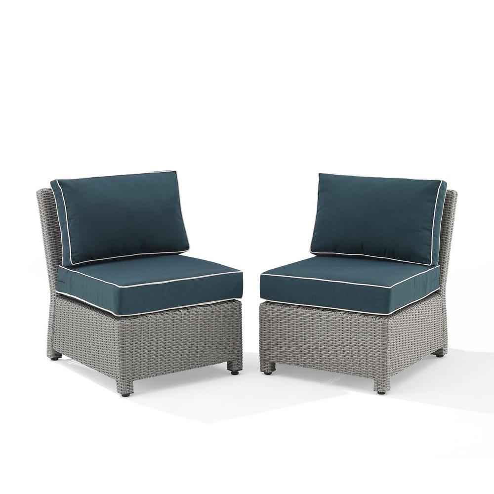 Bradenton 2Pc Outdoor Wicker Chair Set Navy/Gray - 2 Armless Chairs. Picture 1