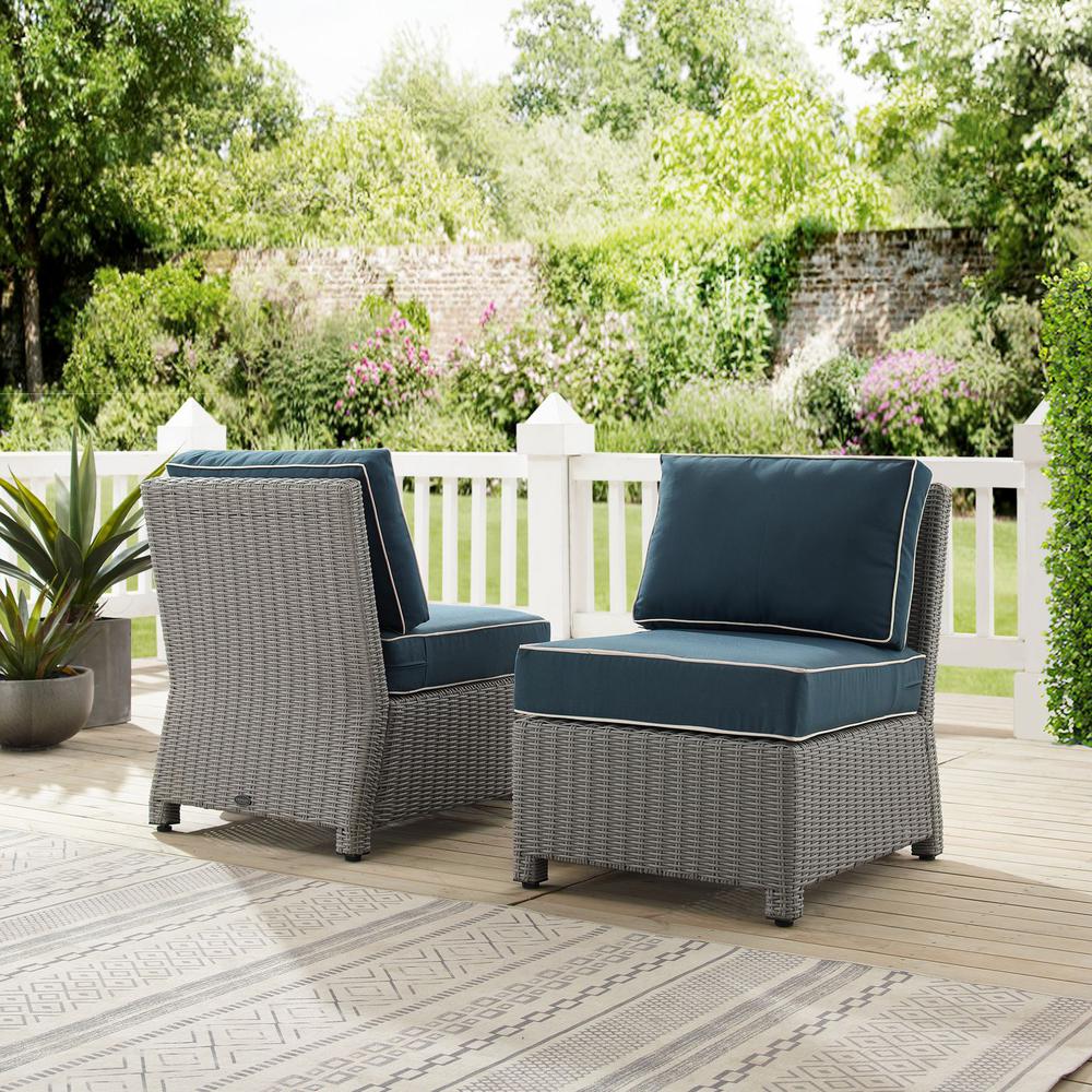 Bradenton 2Pc Outdoor Wicker Chair Set Navy/Gray - 2 Armless Chairs. Picture 4