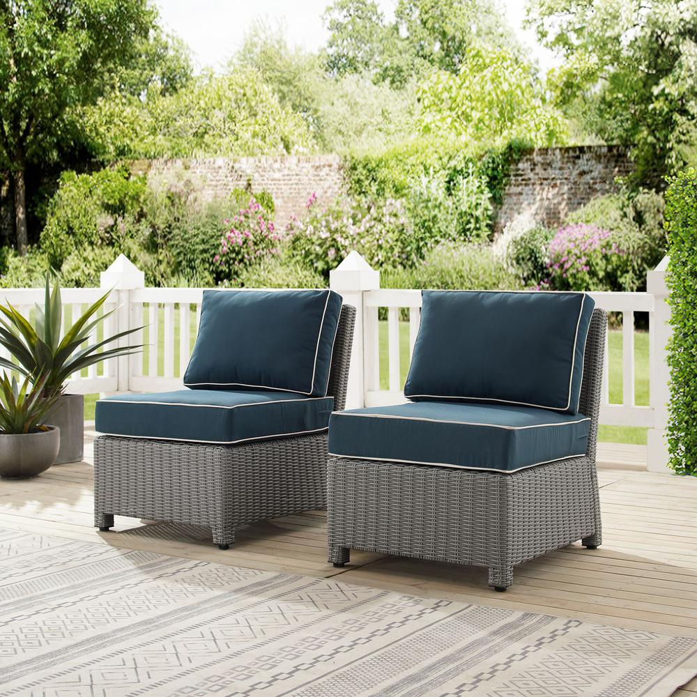 Bradenton 2Pc Outdoor Wicker Chair Set Navy/Gray - 2 Armless Chairs. Picture 5