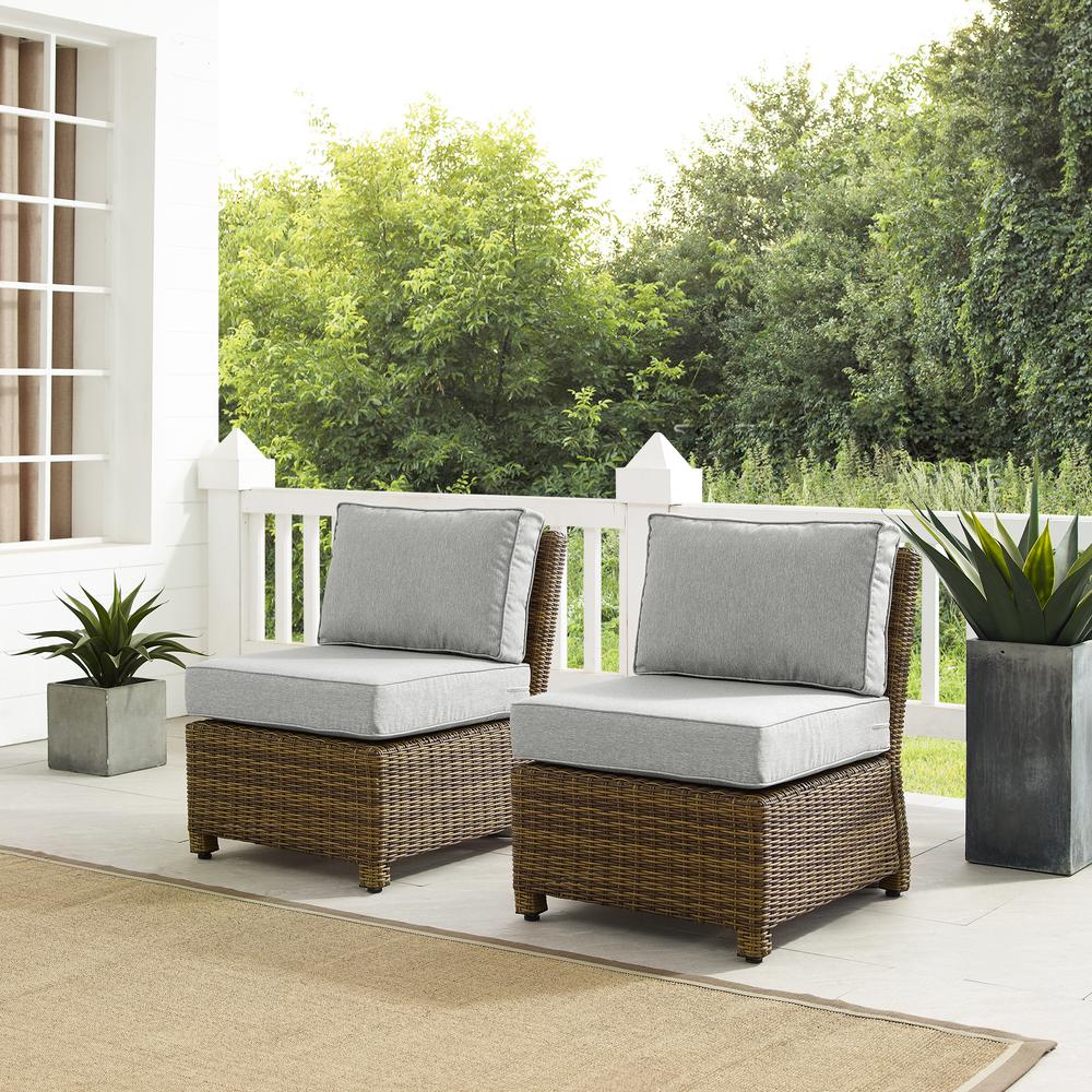 Bradenton 2Pc Outdoor Wicker Chair Set Gray/Weathered Brown - 2 Armless Chairs. Picture 6
