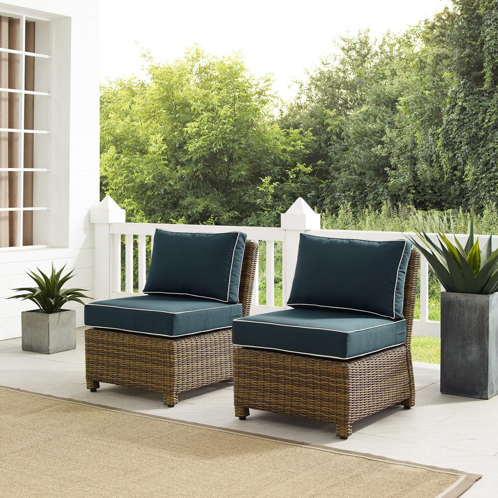 Bradenton 2Pc Outdoor Wicker Chair Set Navy/Weathered Brown - 2 Armless Chairs. Picture 6