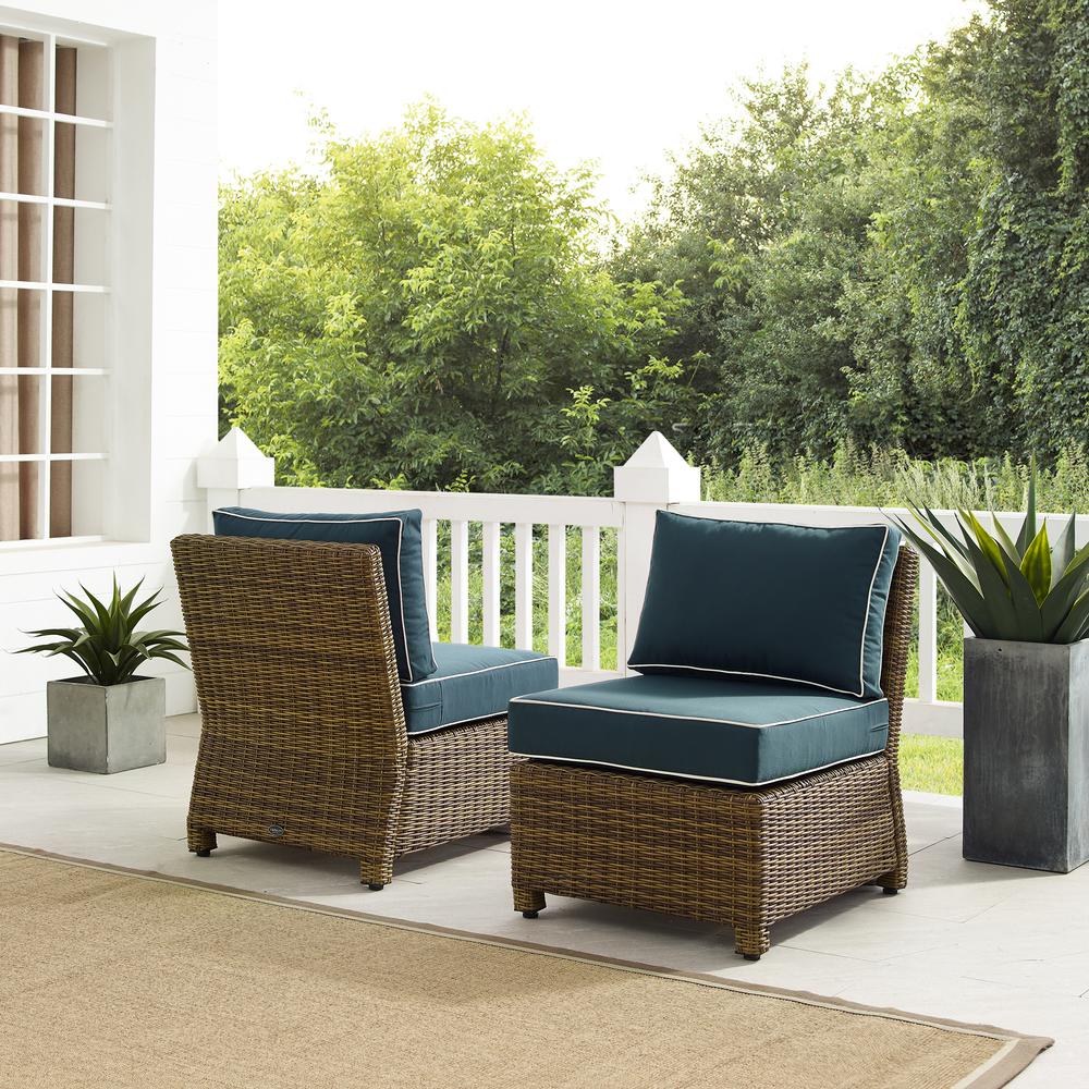 Bradenton 2Pc Outdoor Wicker Chair Set Navy/Weathered Brown - 2 Armless Chairs. Picture 5