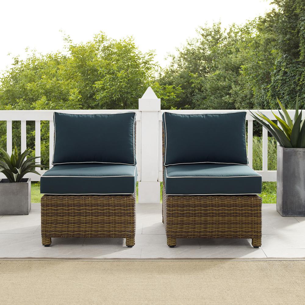 Bradenton 2Pc Outdoor Wicker Chair Set Navy/Weathered Brown - 2 Armless Chairs. Picture 7