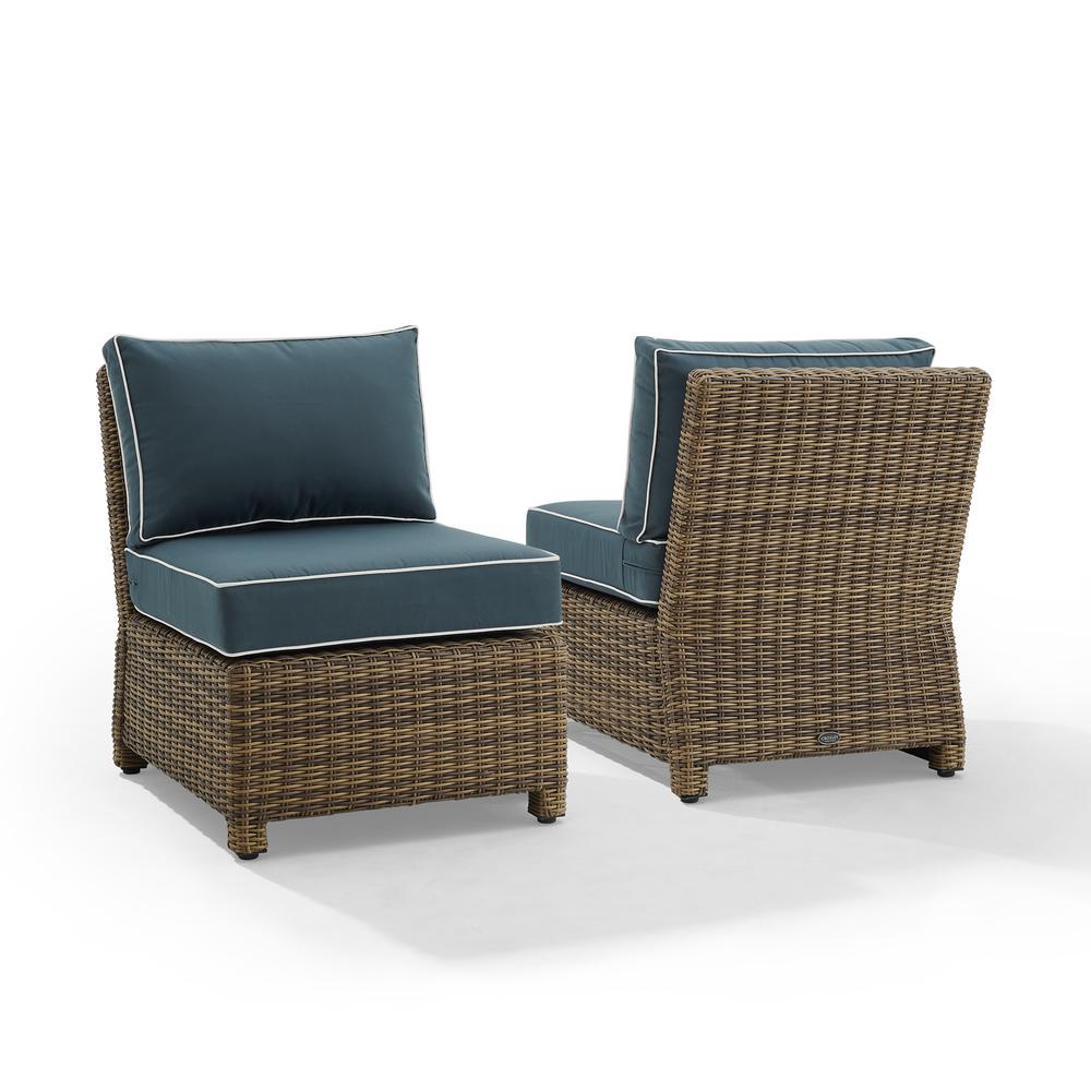 Bradenton 2Pc Outdoor Wicker Chair Set Navy/Weathered Brown - 2 Armless Chairs. Picture 3