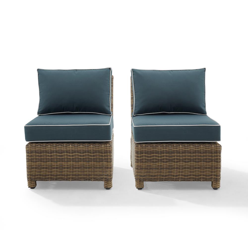 Bradenton 2Pc Outdoor Wicker Chair Set Navy/Weathered Brown - 2 Armless Chairs. Picture 1