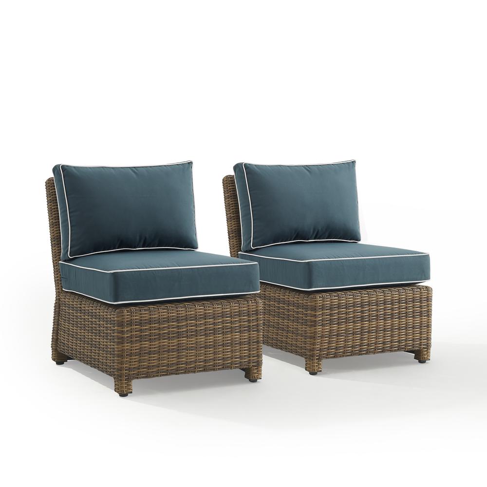 Bradenton 2Pc Outdoor Wicker Chair Set Navy/Weathered Brown - 2 Armless Chairs. Picture 2