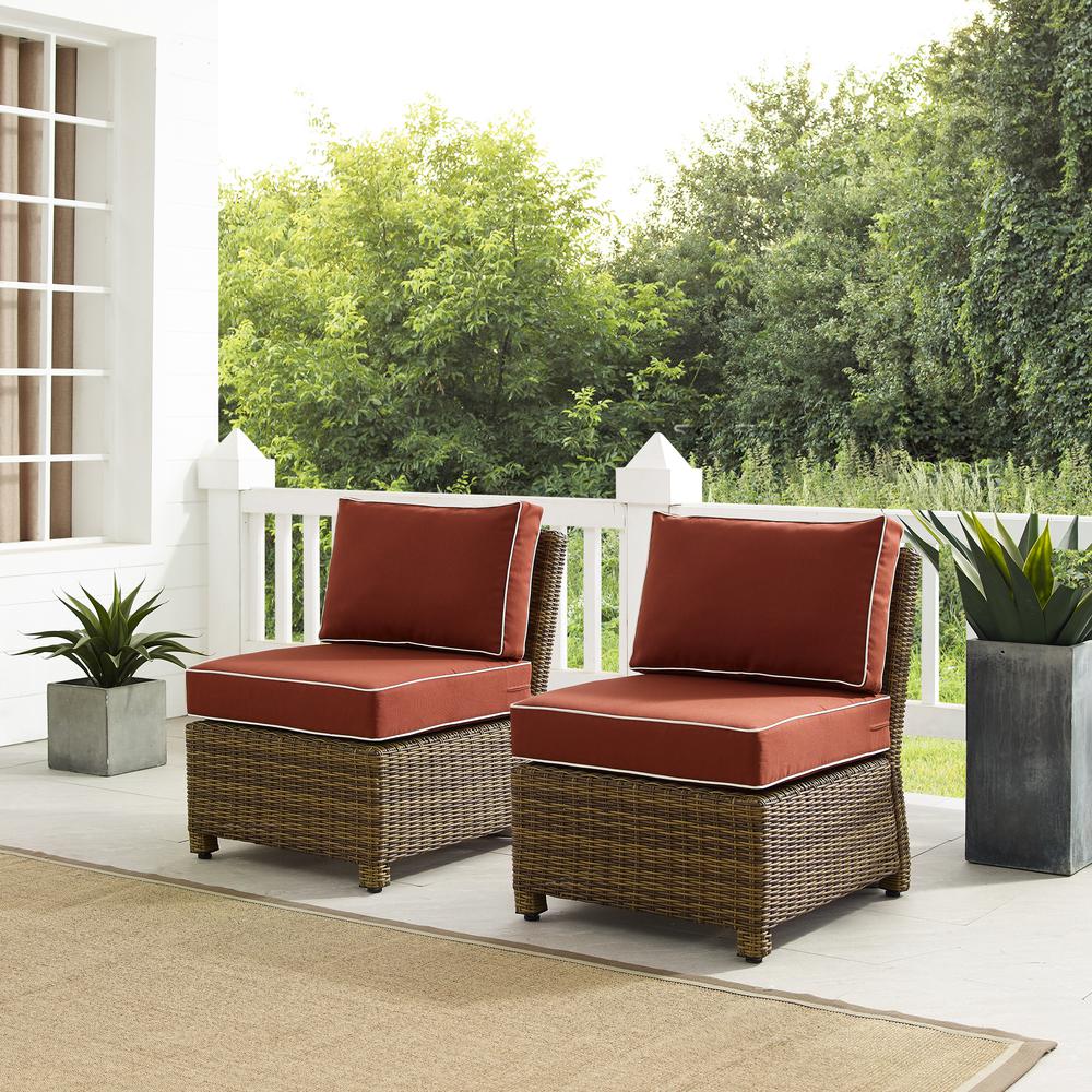 Bradenton 2Pc Outdoor Wicker Chair Set Sangria/Weathered Brown - 2 Armless Chairs. Picture 11
