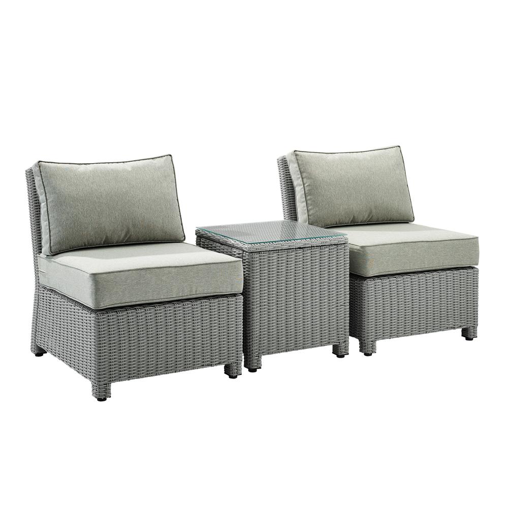 Bradenton 3Pc Outdoor Wicker Conversation Set With Gray Bradenton Gray Outdoor Wicker - Side Table & 2 Armless Chairs. The main picture.
