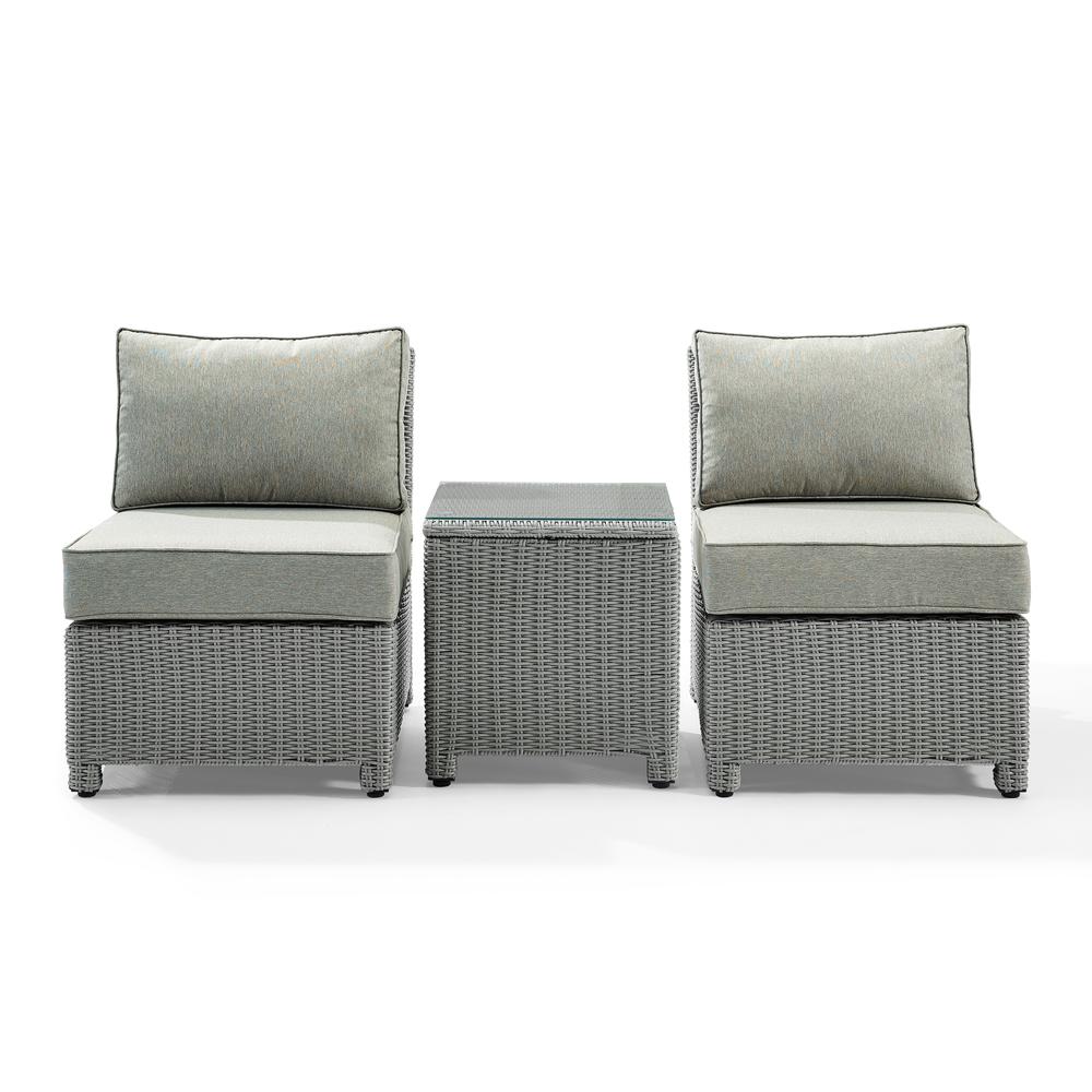 Bradenton 3Pc Outdoor Wicker Conversation Set With Gray Bradenton Gray Outdoor Wicker - Side Table & 2 Armless Chairs. Picture 4