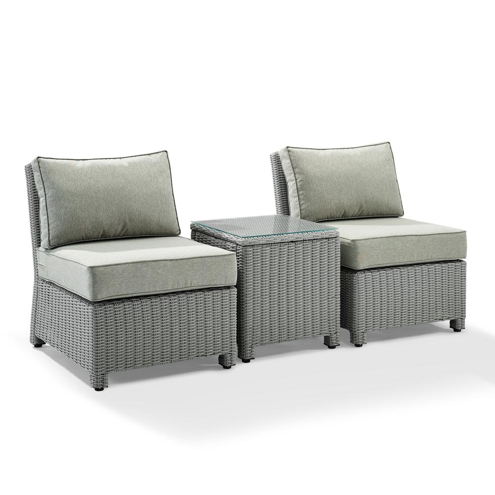 Bradenton 3Pc Outdoor Wicker Conversation Set With Gray Bradenton Gray Outdoor Wicker - Side Table & 2 Armless Chairs. Picture 5