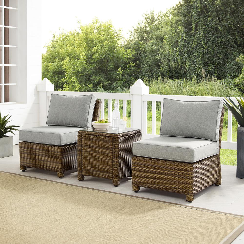 Bradenton 3Pc Outdoor Wicker Chair Set Gray/ Weathered Brown - Side Table & 2 Armless Chairs. Picture 7