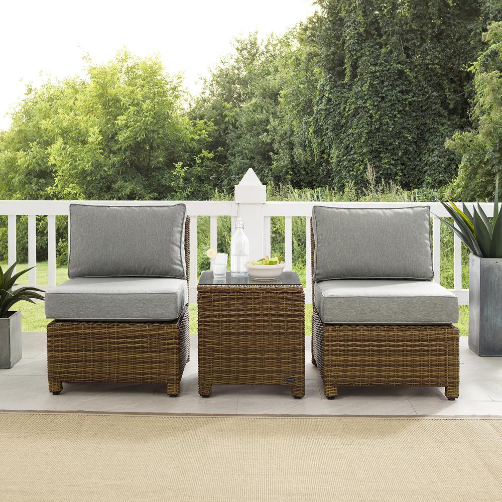 Bradenton 3Pc Outdoor Wicker Chair Set Gray/ Weathered Brown - Side Table & 2 Armless Chairs. Picture 2