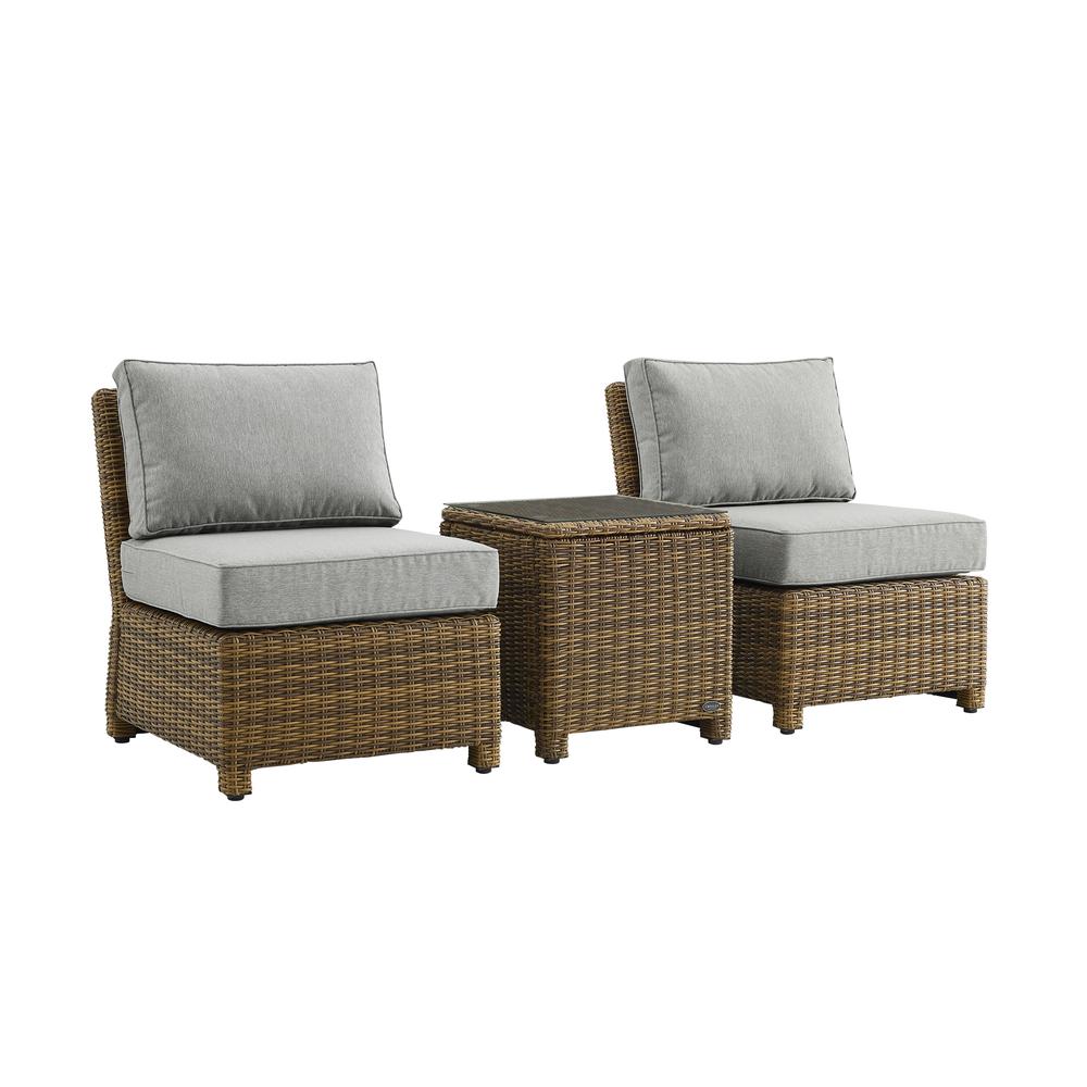 Bradenton 3Pc Outdoor Wicker Chair Set Gray/ Weathered Brown - Side Table & 2 Armless Chairs. Picture 6