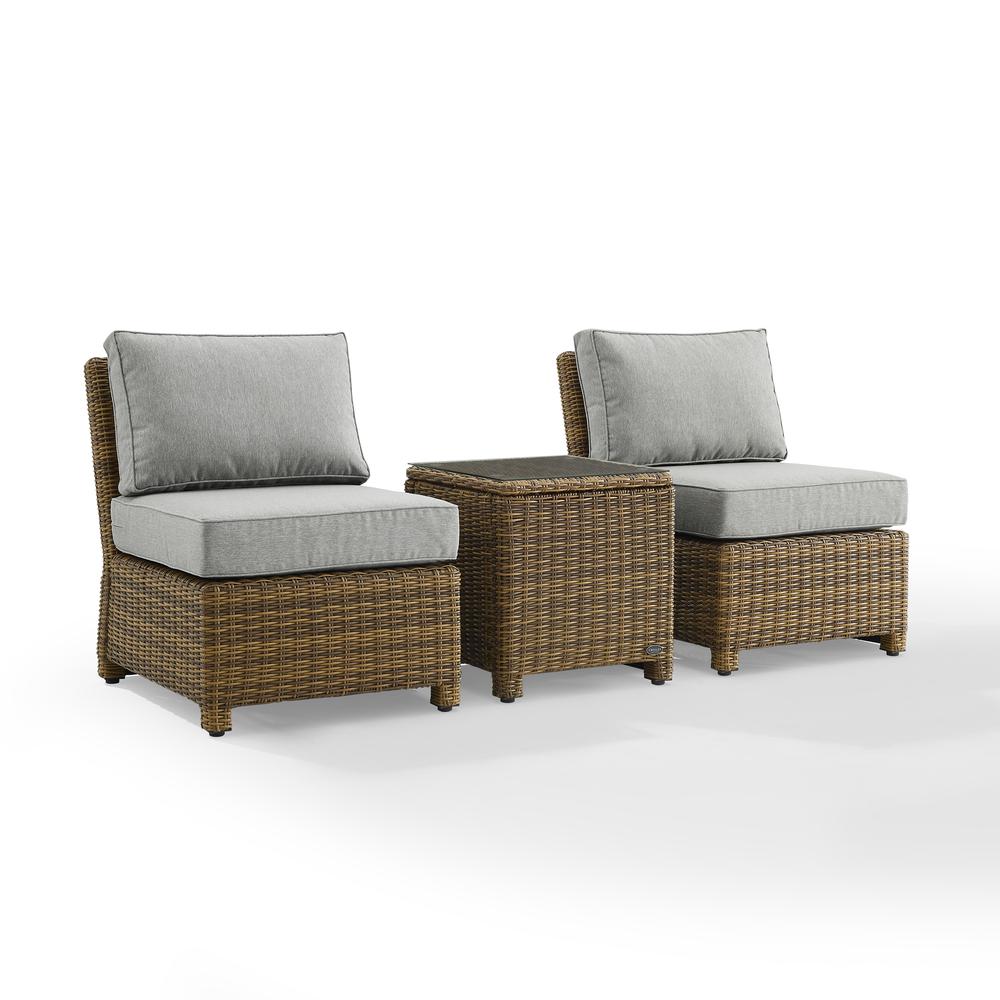 Bradenton 3Pc Outdoor Wicker Chair Set Gray/ Weathered Brown - Side Table & 2 Armless Chairs. Picture 5