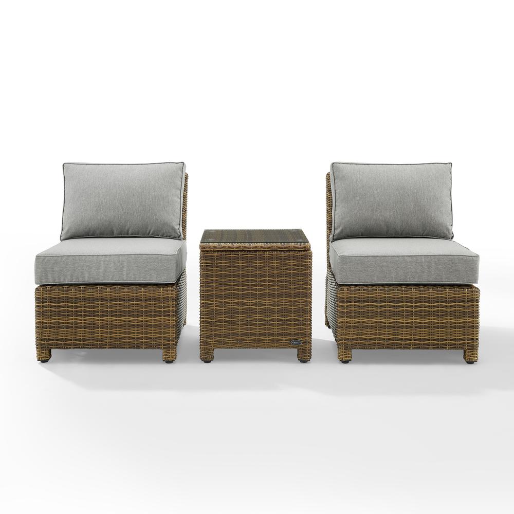 Bradenton 3Pc Outdoor Wicker Chair Set Gray/ Weathered Brown - Side Table & 2 Armless Chairs. Picture 4