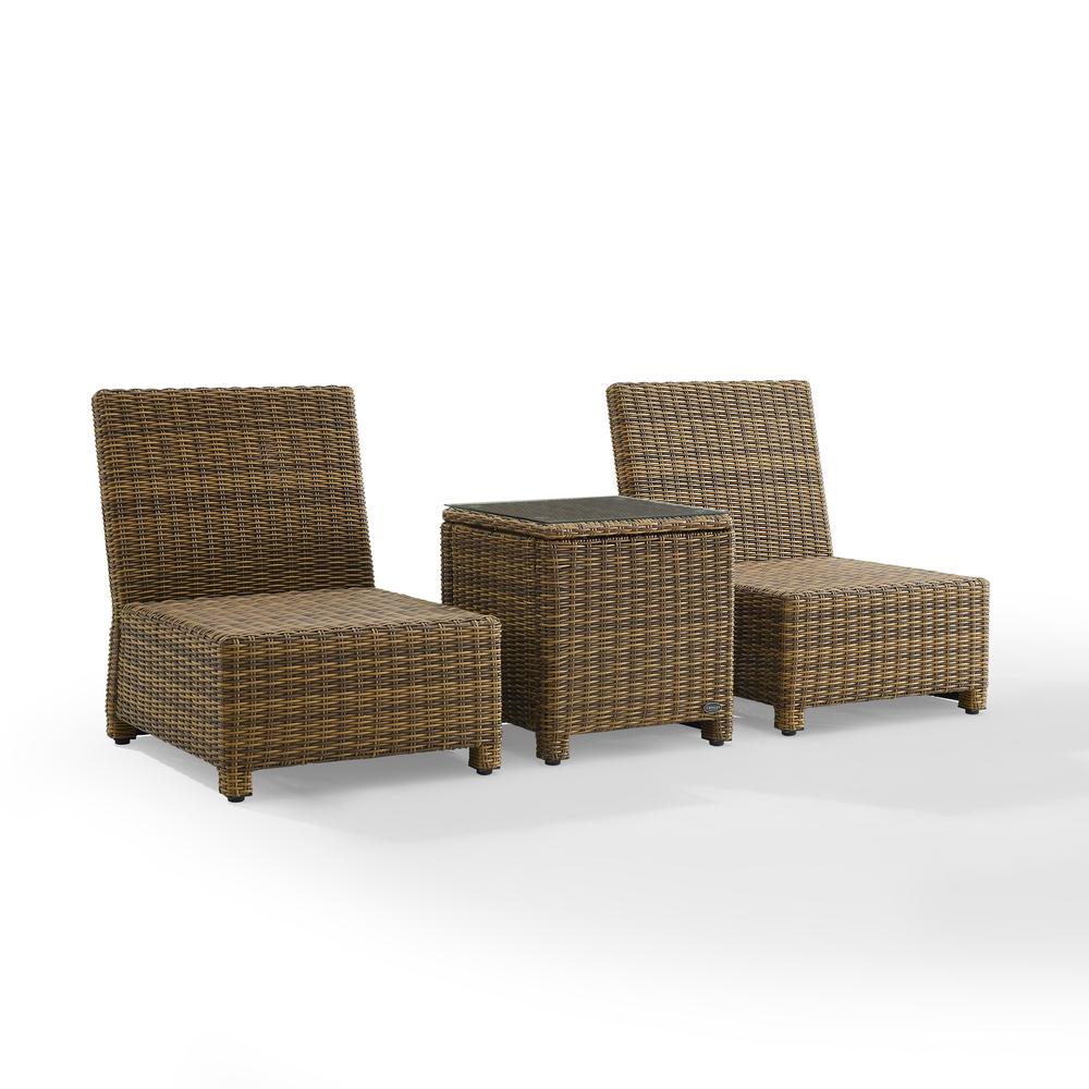 Bradenton 3Pc Outdoor Wicker Chair Set Gray/ Weathered Brown - Side Table & 2 Armless Chairs. Picture 9