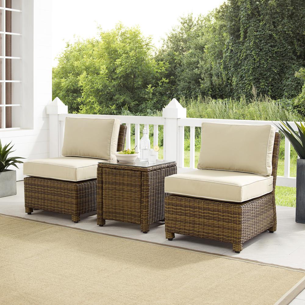 Bradenton 3Pc Outdoor Wicker Chair Set Sand/ Weathered Brown - Side Table & 2 Armless Chairs. Picture 7