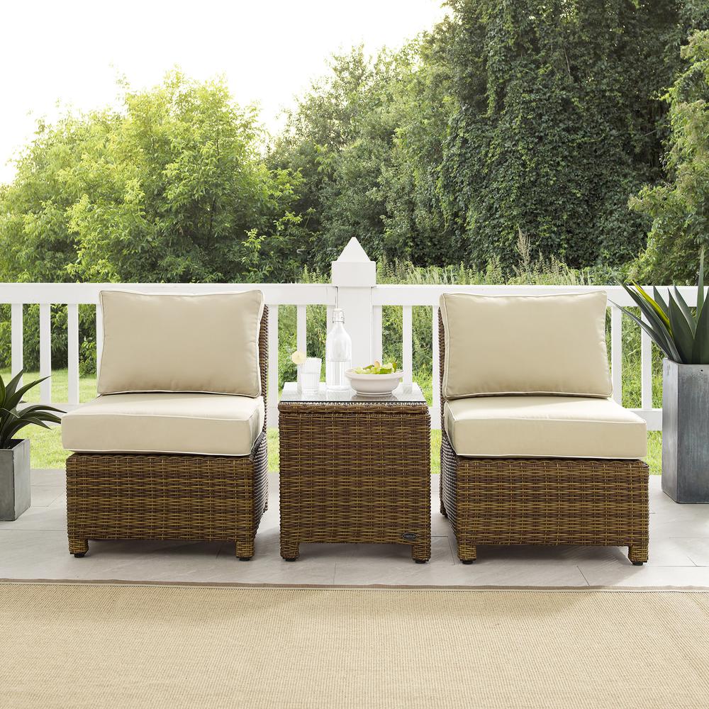 Bradenton 3Pc Outdoor Wicker Chair Set Sand/ Weathered Brown - Side Table & 2 Armless Chairs. Picture 6