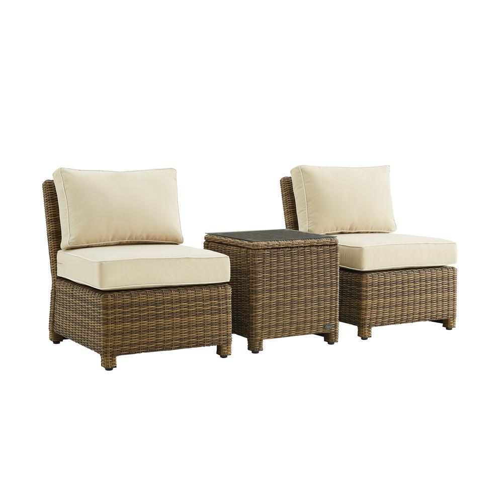 Bradenton 3Pc Outdoor Wicker Chair Set Sand/ Weathered Brown - Side Table & 2 Armless Chairs. Picture 1