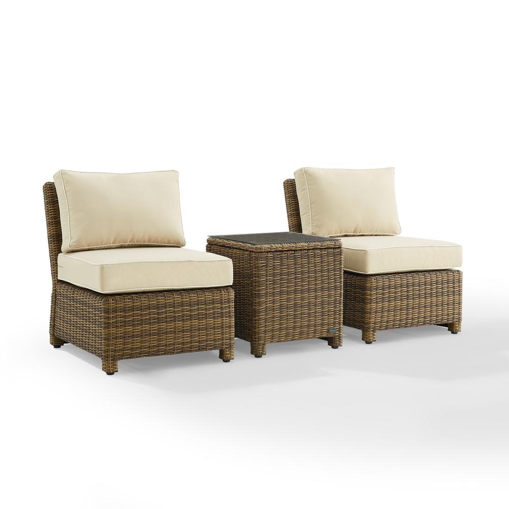 Bradenton 3Pc Outdoor Wicker Chair Set Sand/ Weathered Brown - Side Table & 2 Armless Chairs. Picture 4