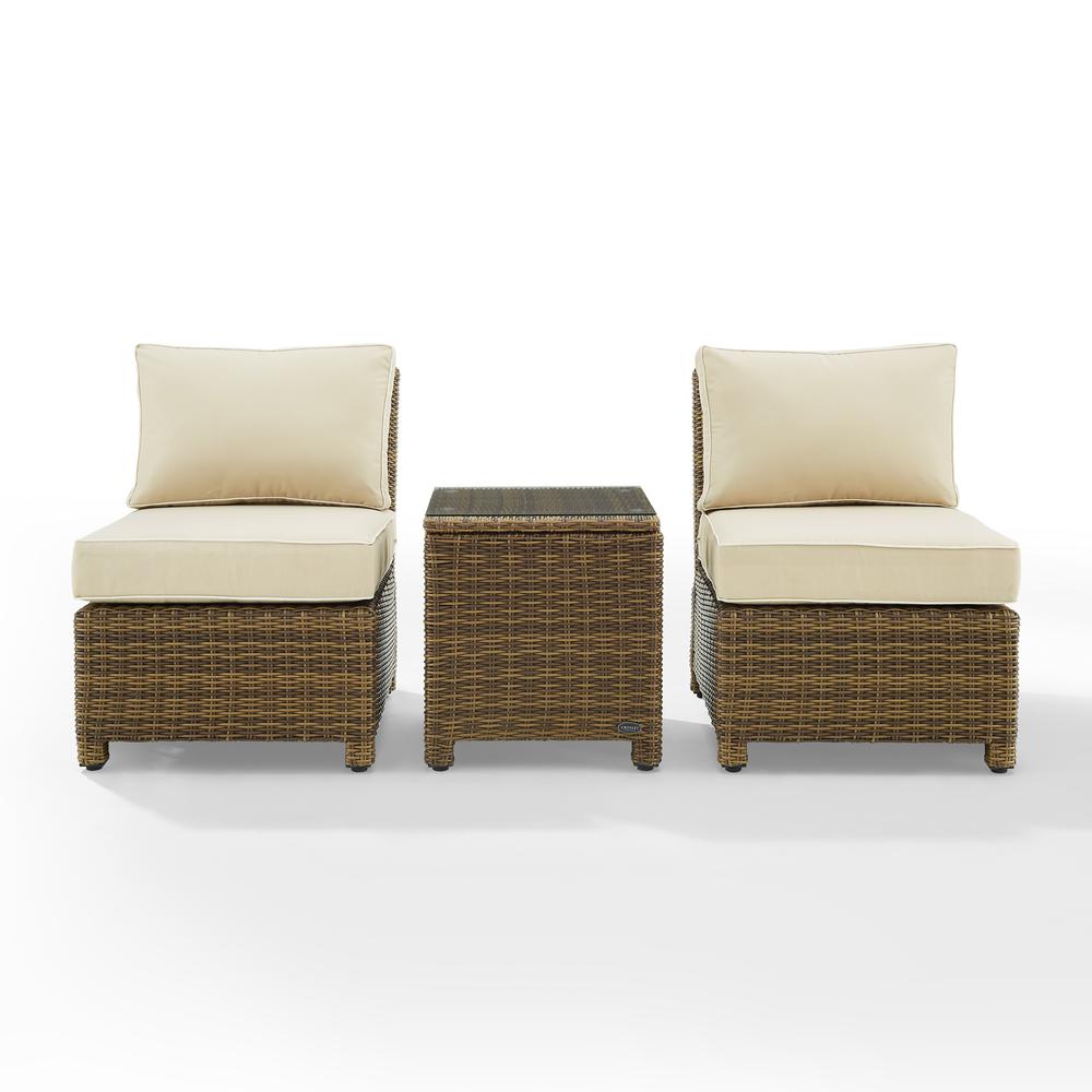 Bradenton 3Pc Outdoor Wicker Chair Set Sand/ Weathered Brown - Side Table & 2 Armless Chairs. Picture 2