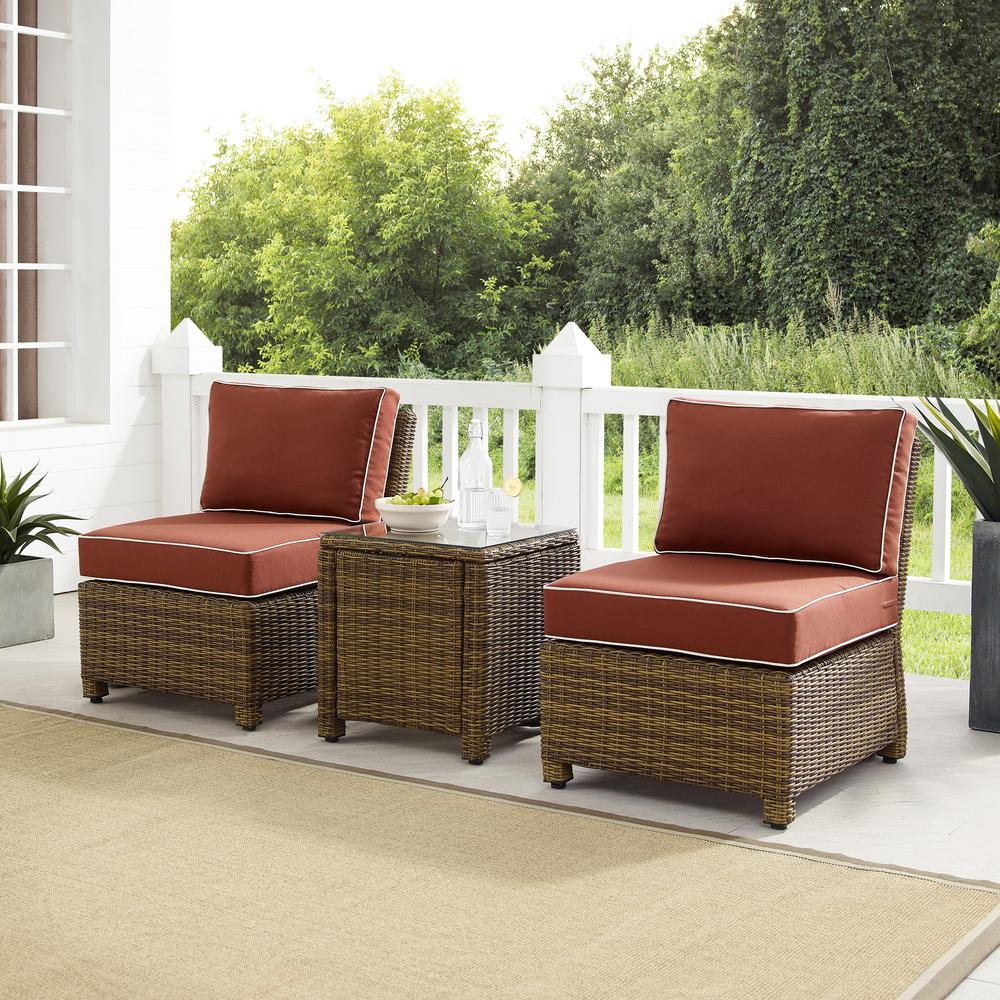 Bradenton 3Pc Outdoor Wicker Chair Set Sangria /Weathered Brown - Side Table & 2 Armless Chairs. Picture 12
