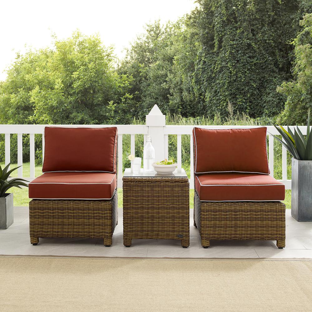 Bradenton 3Pc Outdoor Wicker Chair Set Sangria /Weathered Brown - Side Table & 2 Armless Chairs. Picture 11